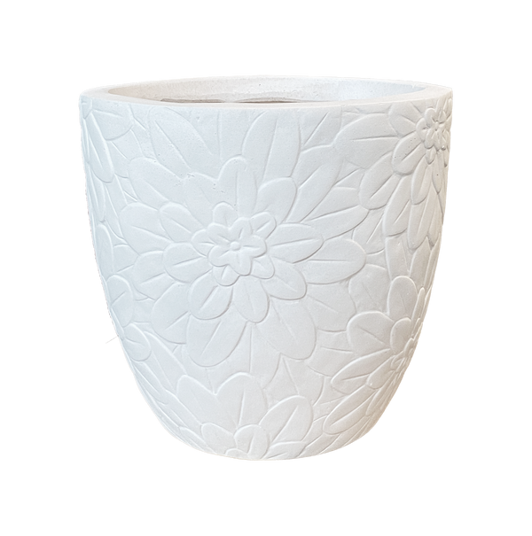 Flower Textured Pot - White L - 37.5D*34.5H(CM)