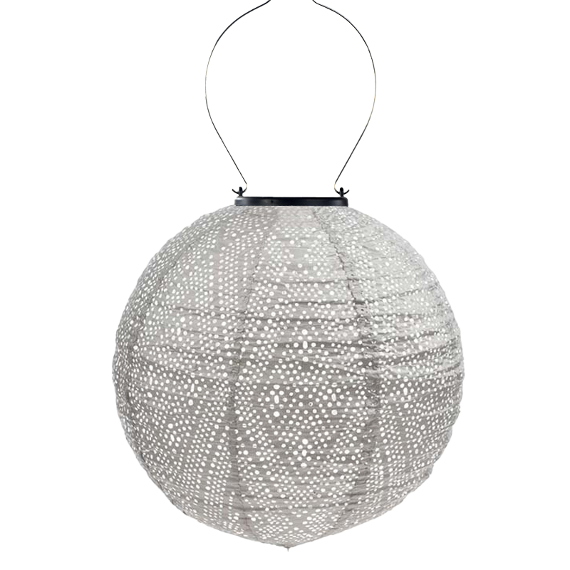 Solar Lantern Round Ikat Light Taupe 30CM