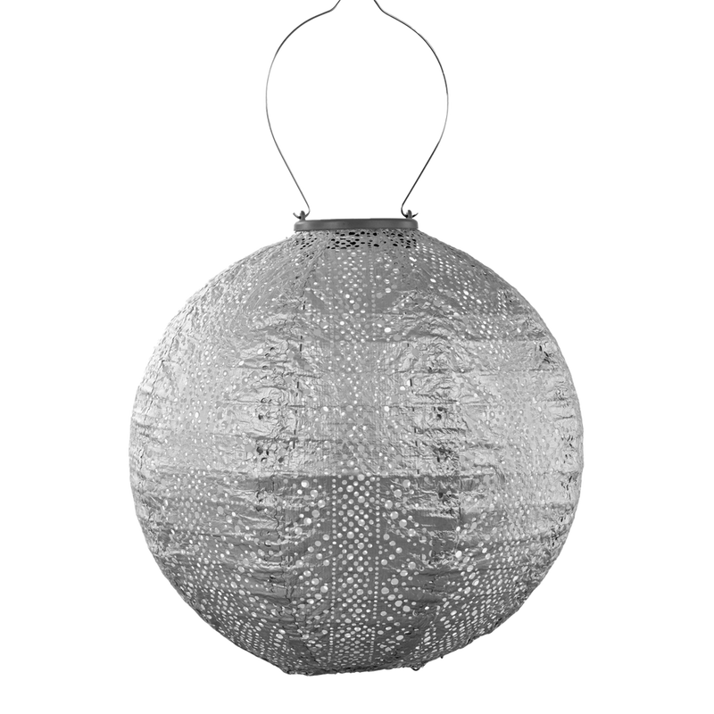 Solar Lantern Round Lace Silver 30CM