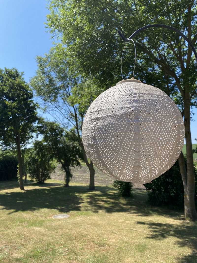 Solar Lantern Round Ikat Light Taupe 30CM