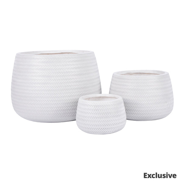 Bamboo Drum Pot - White - L